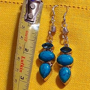 NWT-STERLING ARIZONA TURQUOISE AND IOLITE STERLING COILED & WIRES EARRINGS. (11)